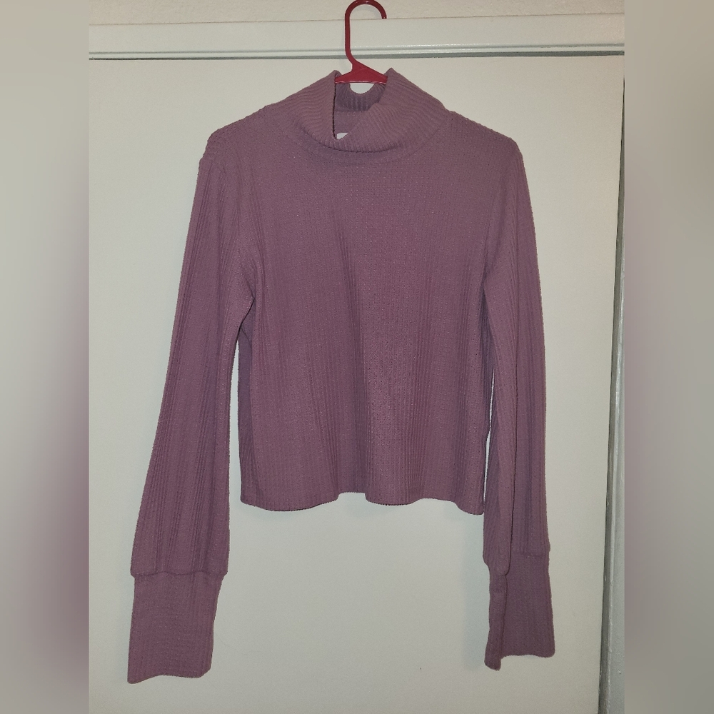 Faux knit long sleeve turtle neck